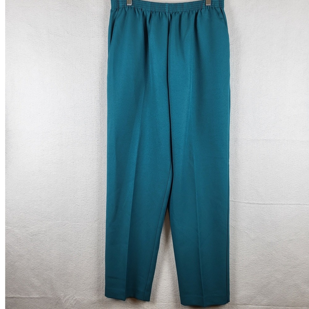 Alfred Dunner Teal Blue Elastic Waist Straight Leg‎ Pants Women Size 14